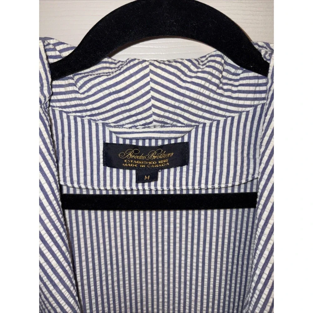 Brooks Brothers Robe Men's M Blue White Seersucker Striped Belted Preppy Classic